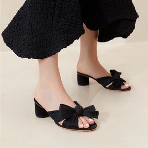 Emilia Black Pleated Bow Heel